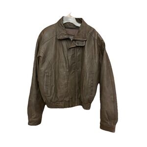 Leather Limited Men's Size L Brown Leather Bomber Jacket Zips & Snaps Zip Front